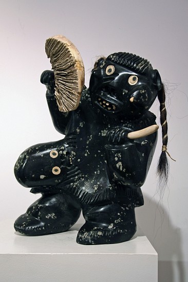 Judas Ullulaq, Female shaman drummer with two helping spirits, 1979-1985
Stone, antler, whalebone, hair, 16 x 13 x 8 in. (40.6 x 33 x 20.3 cm)
SOLD
00185-1