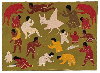 Work:&nbsp;Fishing weir scene with winged spirit and wolves