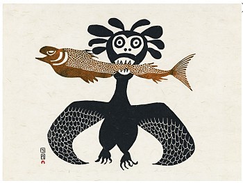 Pudlo Pudlat -&nbsp;Raven with Fish, 44/50